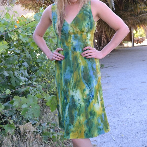 Short cocktail summer work Dress bridesmaid party beach resort silk blue green 4